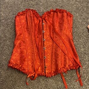 Red Satin Corset with Lace-Up Detail